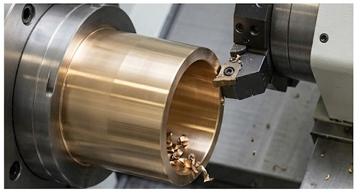 precision bronze bushing machining showing clean surface finish on SAE 660 bronze alloy