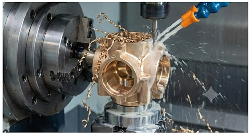 5 axis cnc milling phosphor bronze valve body showing intricate porting detail