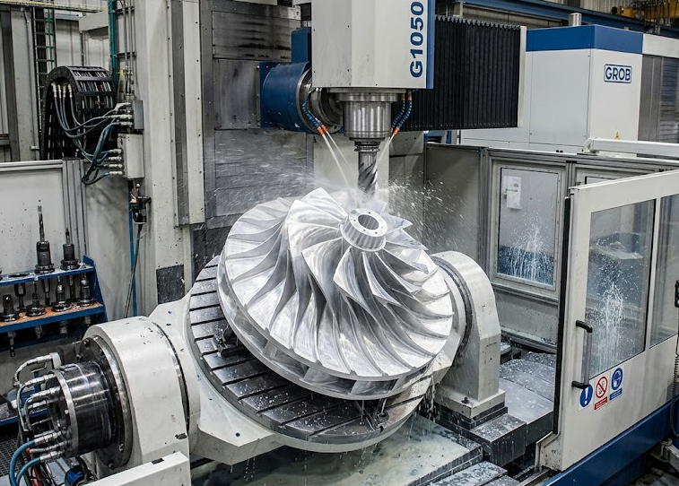 5 axis CNC machining of large parts for complex aerospace impellers and housings