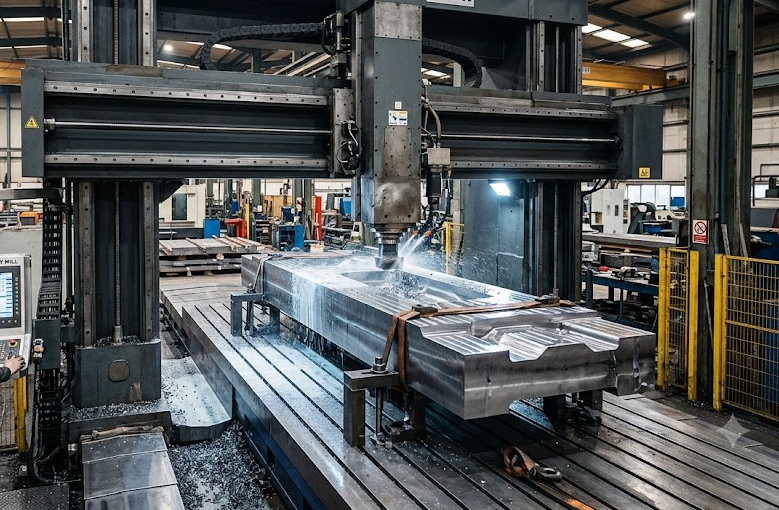 heavy duty gantry mill performing precision CNC machining of large parts